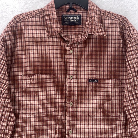 Men’s Abercrombie and Fitch Vintage Red Plaid Flannel Button Down Shirt Large‎ - Picture 3 of 9